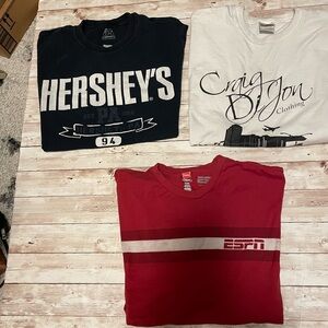 Three Men’s Medium T shirts. Well worn, various designs.
